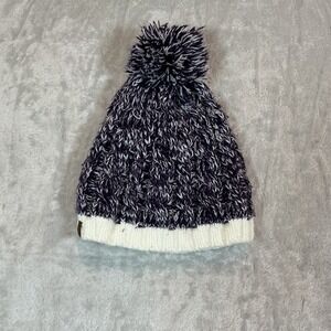 Timberland Womens Cable Knit Beanie Hat Purple White‎ Pom OS One Size Winter